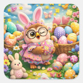 Carré Easter bunny and colourful eggs whimsical sticker  (Devant)