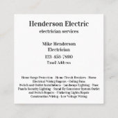 Carré Electricien moderne Carte de visite unique (Dos)
