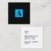 Carré Élégant carte de visite bleu Monogram (Devant / Derrière)