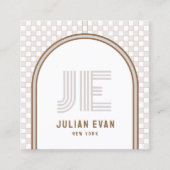 Carré Élégant Carte de visite Monogramme Beige Rétro (Devant)