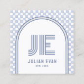 Carré Élégant Carte de visite Retro Dusty Blue Monogram (Devant)