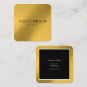 Carré Élégant feuille or carte de visite moderne (Devant / Derrière)