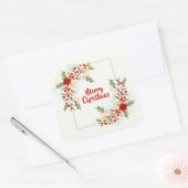 Carré Élégant Joyeux Noël Floral | Sticker (Enveloppe)