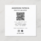 Carré Élégant minimal QR Code Carte de visite photo comp (Dos)