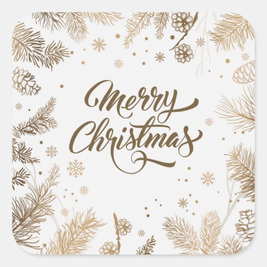Carré Elégant Pin Feuilles & Cones vacances | Sticker (Devant)