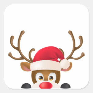 Carré Élégant renne avec Sceau de sticker Santa Hat