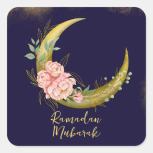 Carré Élégant Sticker Floral Moon Ramadan Moubarak