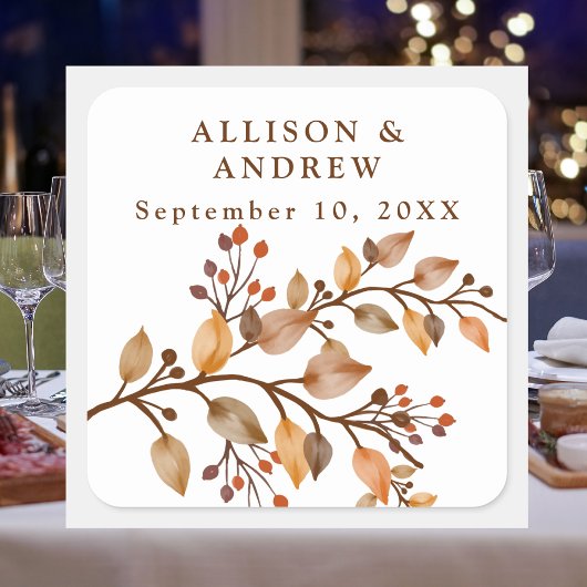 Carré Élégant Sticker Mariage Rustic Fall Foliing