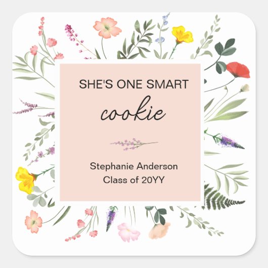 Carré Elle Un Smart Cookie Fleur sauvage Sticker Graduat (Devant)