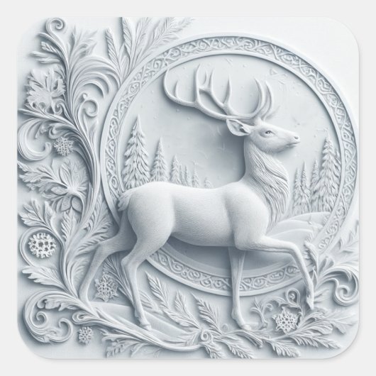 Carré Embossed Collage Deer in Motion Square Sticker (Devant)