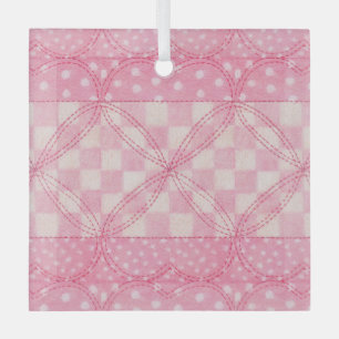 Carré en verre COEUR ROSE QUILT Ornement