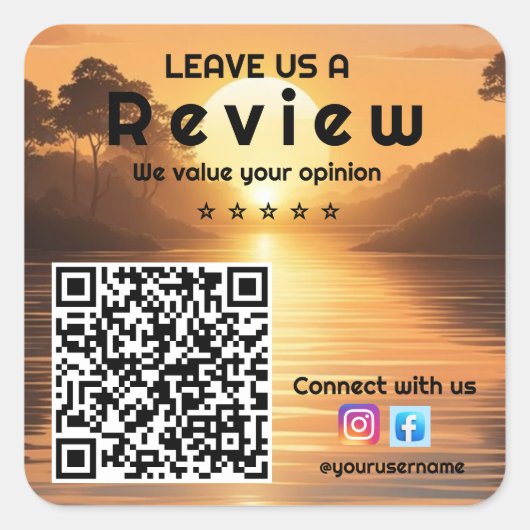 Carré Évaluez-nous : Business Review QR Code Sticker (Devant)
