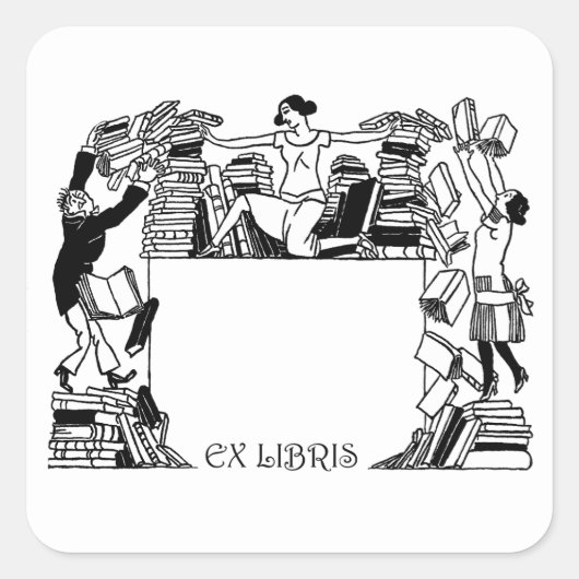 Carré Ex Libris Stacking Books Bookplate Sticker (Devant)