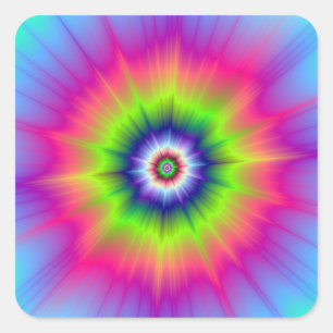 Carré Explosion en Sticker bleu vert et rose