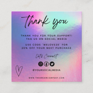 Carré Faux Holo Media Insert Merci Mini Carte de visite