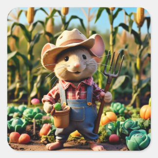 Carré Fermier de souris adorable dans Sticker de jardin