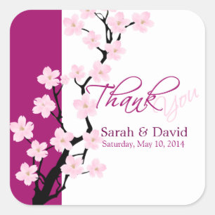 Carré Fleur de cerisiers Sticker Merci Mariage