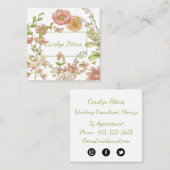 Carré Fleurs d'aquarelle en Carte de visite rose et vert (Devant / Derrière)