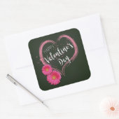 Carré Fleurs de Coeur Rose Saint-Valentin - Sticker (Enveloppe)