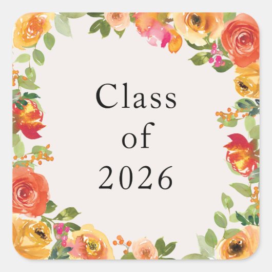 Carré Floral Bloom Frame Class of 2026 Custom Sticker (Devant)