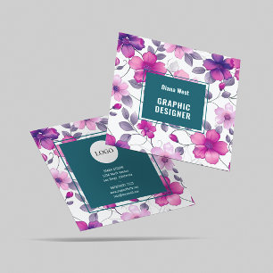 Carré Floral moderne Fuchsia Carte de visite vert