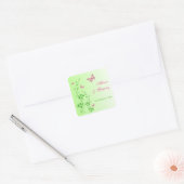 Carré Flore rose et verte avec Sticker à papillons (Enveloppe)