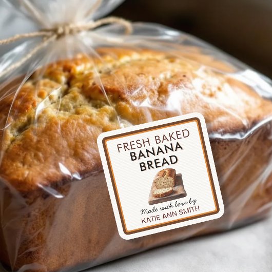 Carré Fresh Baked Banana Bread Square Label Sticker