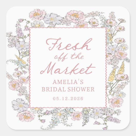 Carré Fresh off the Market Floral Bridal Shower Sticker  (Devant)