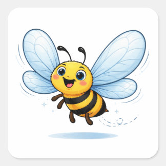 Carré Funny Bee Cartoon With Big Wings Sticker