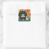 Carré Funny Black White Cat Creationarts Sticker (Sac)