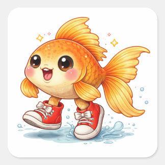 Carré Funny cartoon fish wearing shoes Sticker