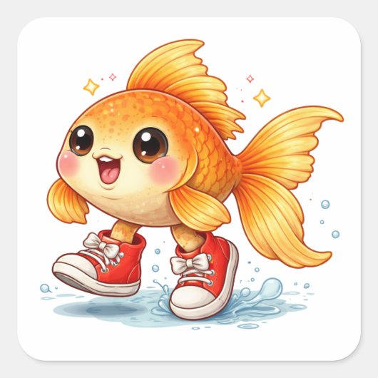 Carré Funny cartoon fish wearing shoes Sticker (Devant)
