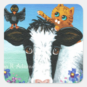 Carré Funny Cow Orange Cat Creationarts  Sticker