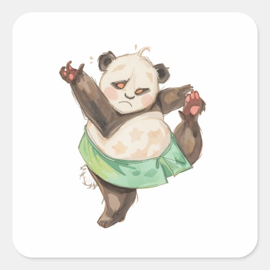 Carré Funny Dancing Panda Sticker | Cute Ballet Cartoon (Devant)