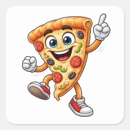 Carré Funny Dancing Pizza Slice Cartoon Sticker (Devant)