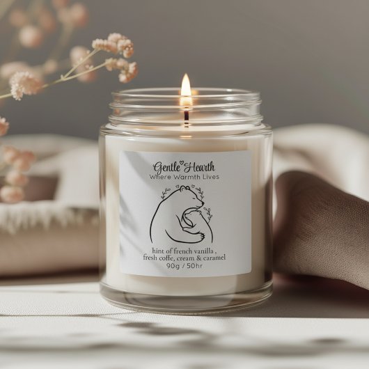Carré Gentle Bear Hug Custom Candle Label Sticker