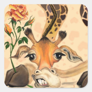 Carré Giraffe romantique avec Sticker Rose Votre nom de