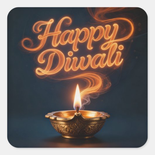 Carré Glowing Happy Diwali Diya Sticker Design (Devant)