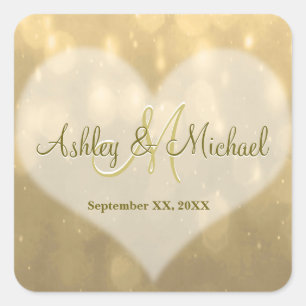 Carré Gold Bokeh Sticker Monogram Mariage
