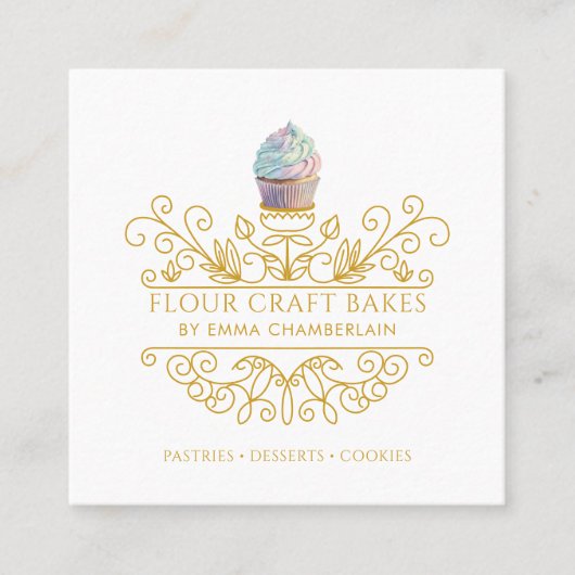 Carré Gold Frame Bakery Baker's Logo Carte de visite (Devant)
