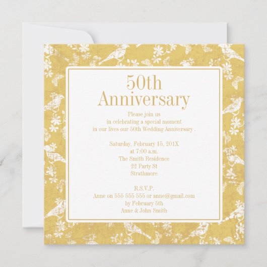 Carré Golden 5e Mariage Anniversaire Invitation (Devant)