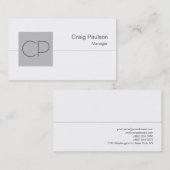 Carré gris argent Carte de visite Monogramme blanc (Devant / Derrière)