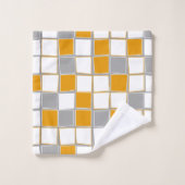 Carré, gris, blanc, moutarde jaune, moderne (Gant de toilette)