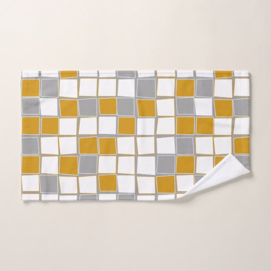 Carré, gris, blanc, moutarde jaune, moderne (Serviette à main)