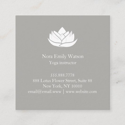 Carré gris et blanc Simple Lotus Carte de visite (Devant)