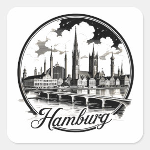 Carré Hambourg Allemagne Skyline - Sticker circulaire Vi