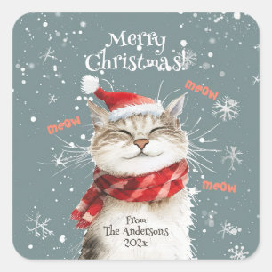 Carré Happy Chat Joyeux Sticker de Noël