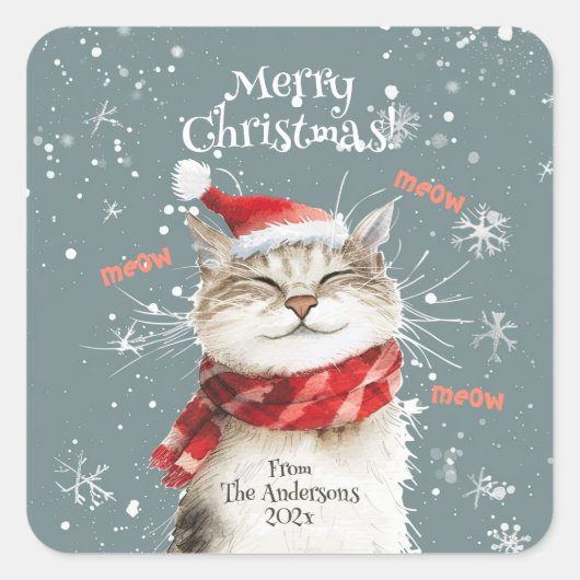 Carré Happy Chat Joyeux Sticker de Noël (Devant)