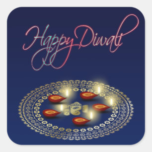Carré Happy Diwali Ganesha Rangoli - Sticker