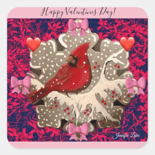Carré Happy Valentine Cardinal Sticker (Devant)